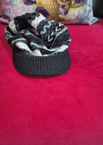 Gri Çok Renkli Örgü Kadın Bere Şapka - Görsel 3