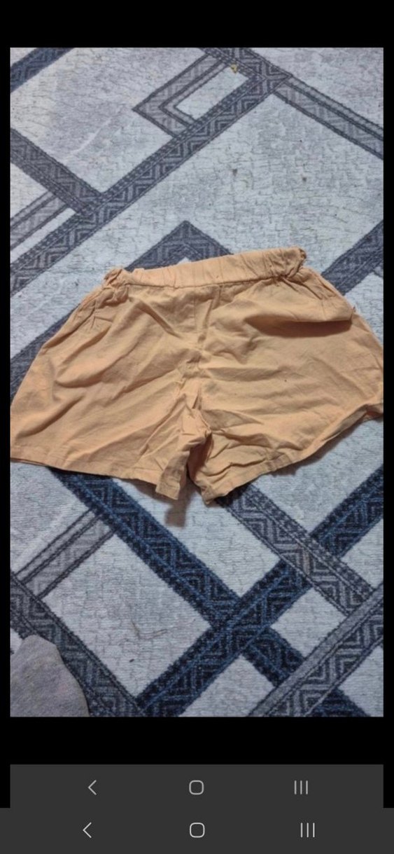 Bej Keten Mini Şort Rahat Kesim - Görsel 2