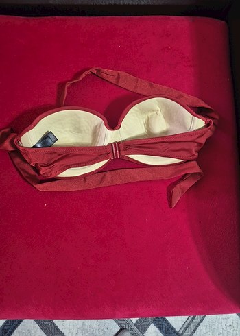 Bordo Drapeli İnce Askılı Bikini Üstü - Görsel 2