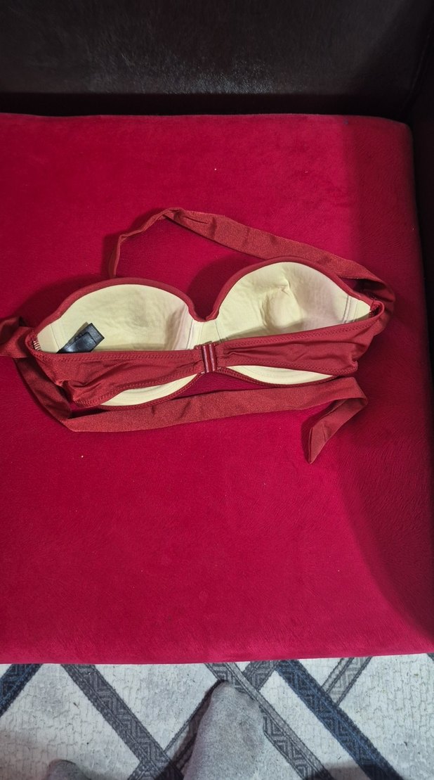 Bordo Drapeli İnce Askılı Bikini Üstü - Görsel 2