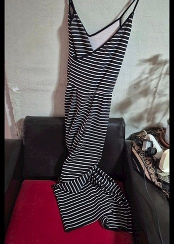 Çizgili V Yaka Uzun Askılı Tulum - Görsel 2