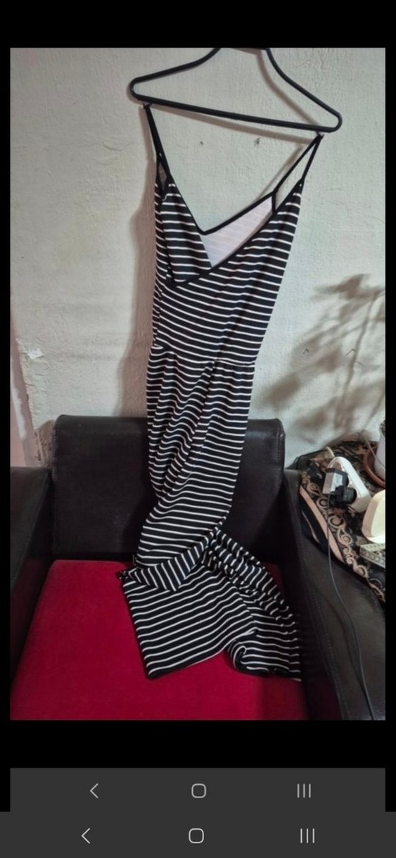 Çizgili V Yaka Uzun Askılı Tulum - Görsel 2