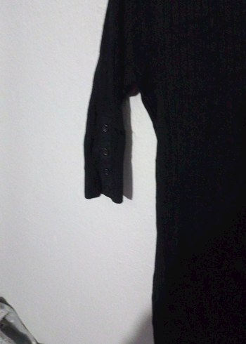 Düğmeli V Yaka Siyah Triko Kadın Kazak - Görsel 3