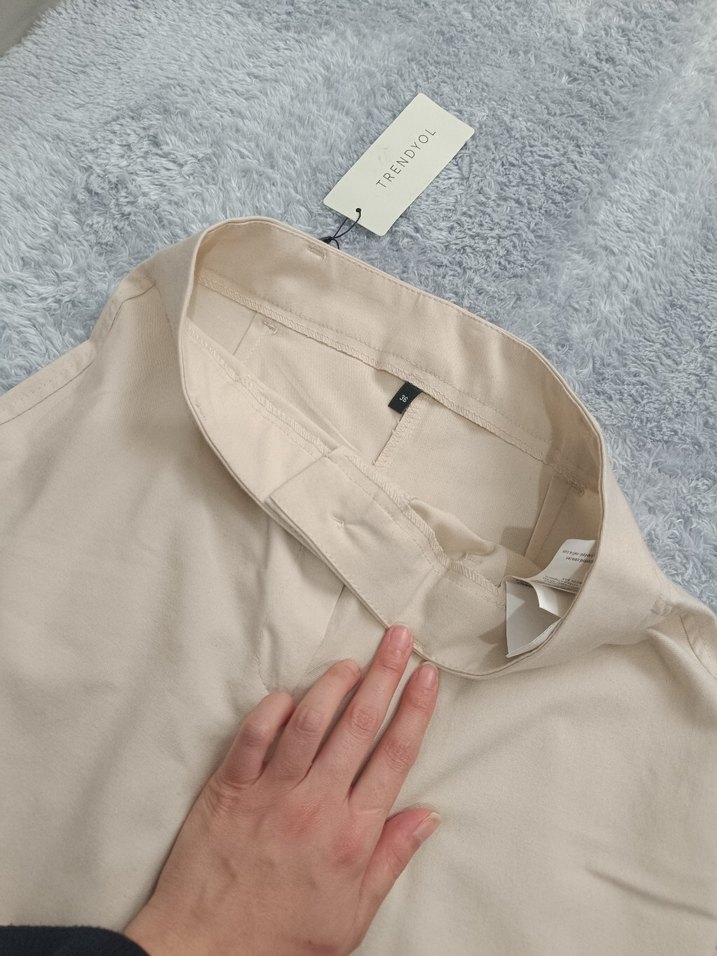 Bej Kadın Kumaş Pantolon Normal Boy - Görsel 3