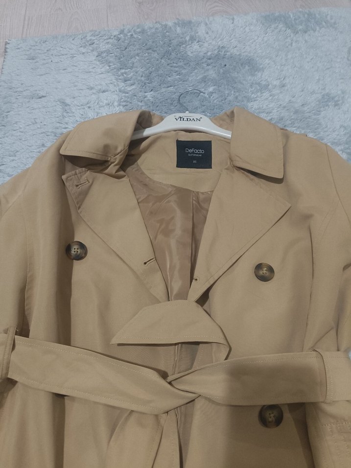 Bej Kadın Midi Trençkot Düğmeli - Görsel 3