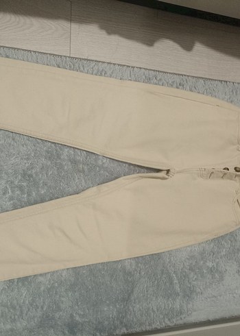 Düğmeli Bej Kadın Pantolon - Görsel 2