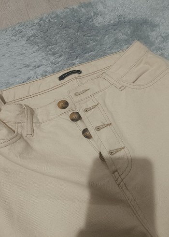 Düğmeli Bej Kadın Pantolon - Görsel 4