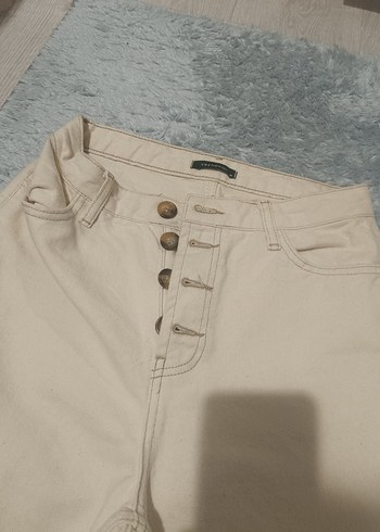 Düğmeli Bej Kadın Pantolon - Görsel 3