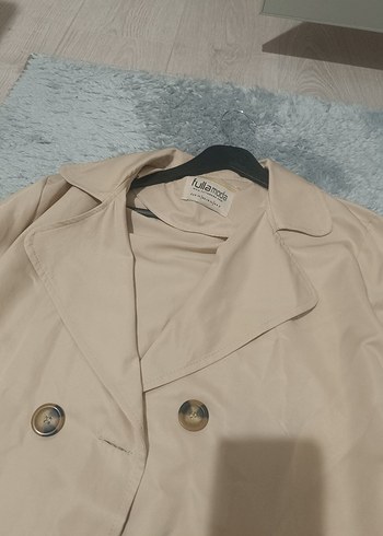 Düğmeli Bej Uzun Kadın Trençkot - Görsel 2