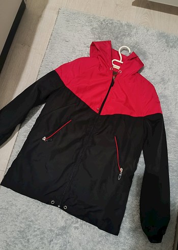 Kırmızı Siyah Fermuarlı Kadın Ceket - Görsel 2