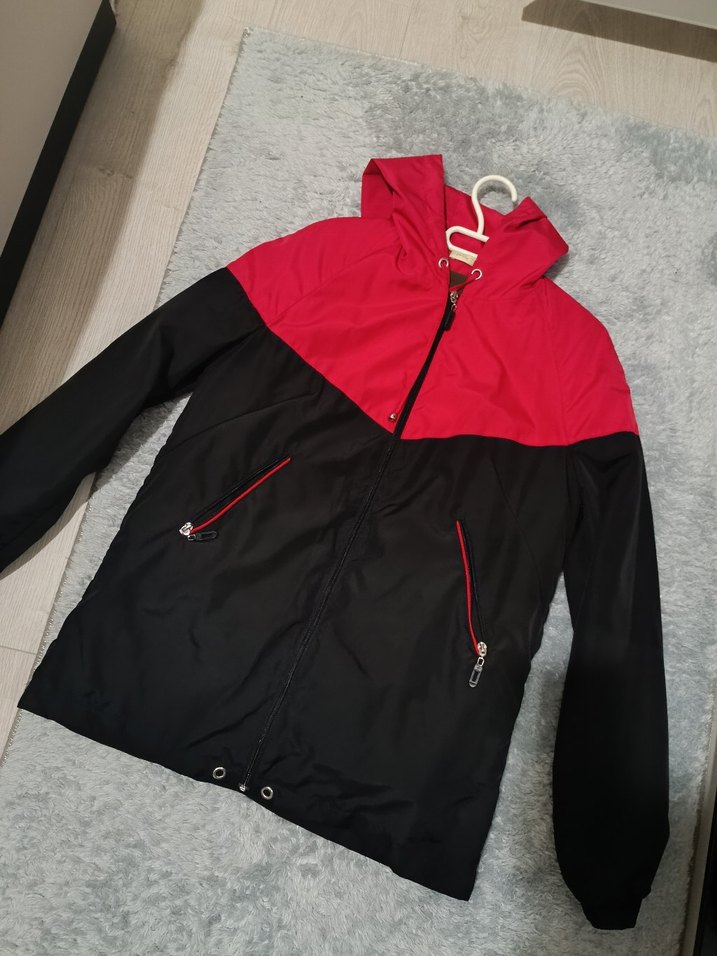 Kırmızı Siyah Fermuarlı Kadın Ceket - Görsel 2