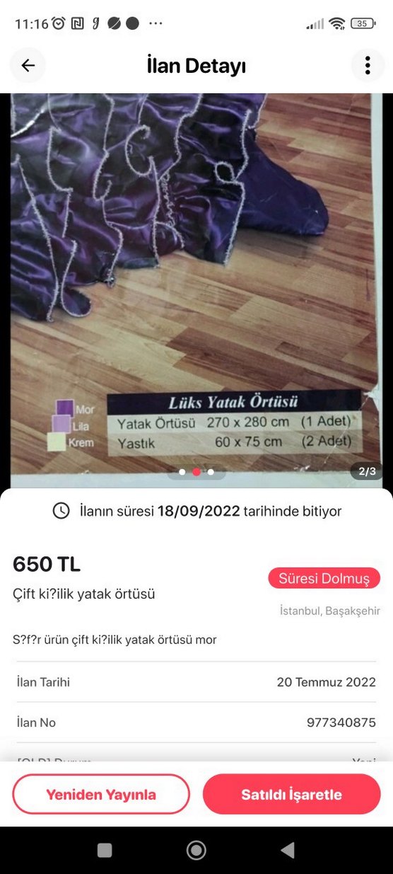 Koyu Mor Baskılı Yatak Örtüsü - Görsel 3