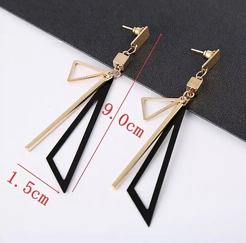 Siyah Gold Geometrik Küpe