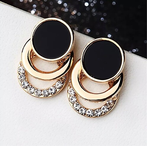 Siyah Gold Taşlı Küpe