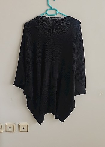 l Beden siyah Renk Siyah Örgü Kadın Hırka, yarim yarasa Kollu, Salaş Kesim