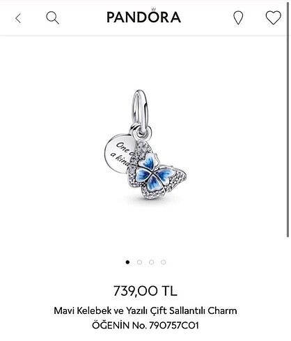 Mavi kelebek sallantılı charm