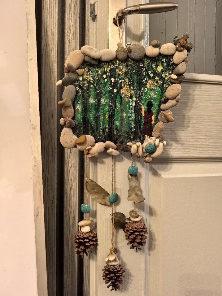 Turkuaz Doğal Taşlı ve Kozalaklı Duvar Süsü - Görsel 2