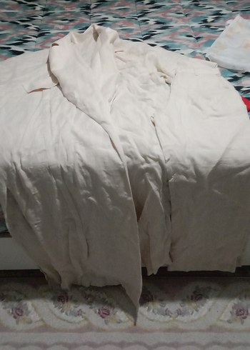 Kadın Beyaz Uzun Kollu Rahat Kesim Uzun Elbise - Görsel 2