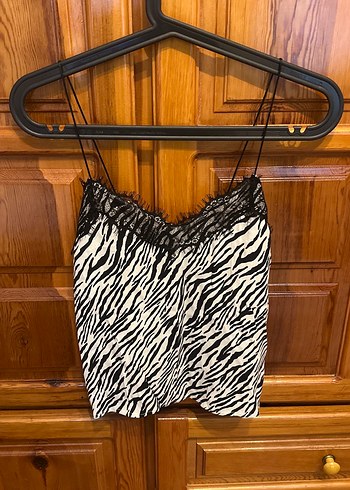 Zebra Desenli Dantelli İnce Askılı Mini Kadın Atlet