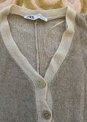 Bej Düğmeli Triko Kadın Hırka - Görsel 2