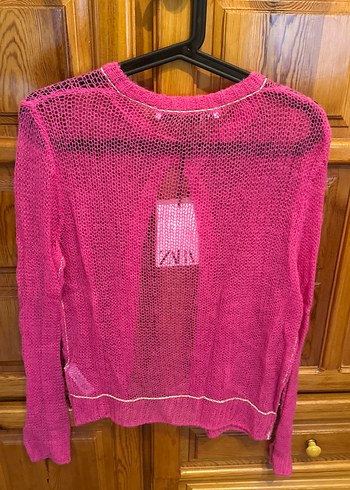 Pembe Kadın Örgü Hırka Uzun Kollu - Görsel 3