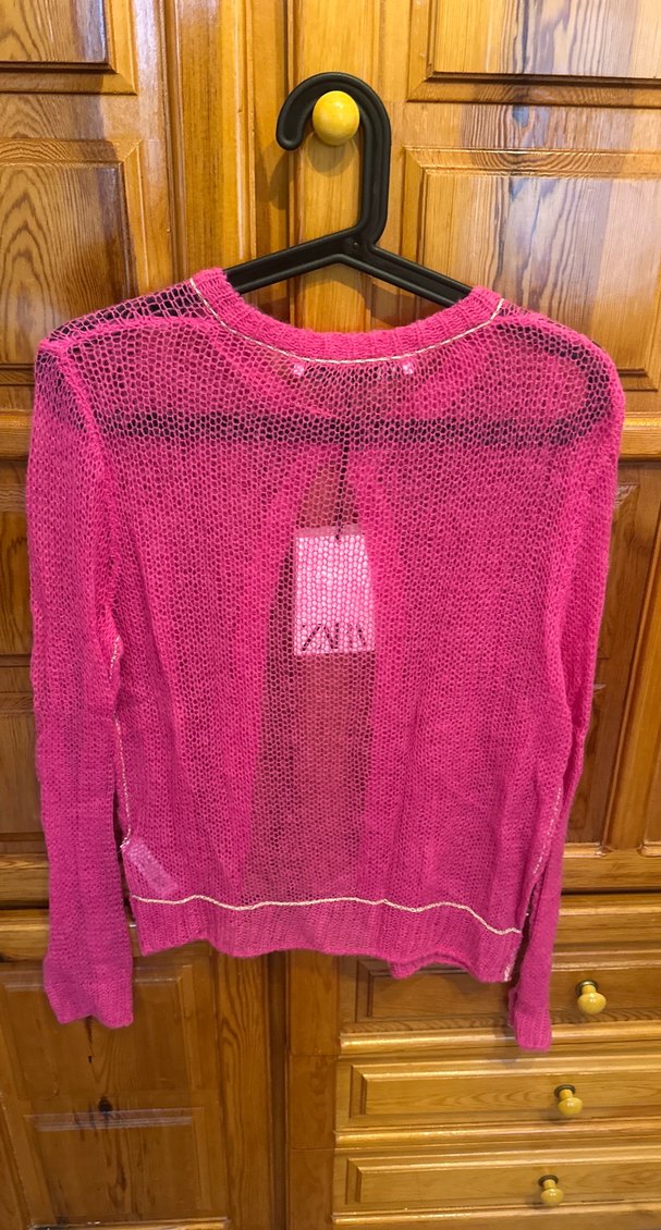 Pembe Kadın Örgü Hırka Uzun Kollu - Görsel 3