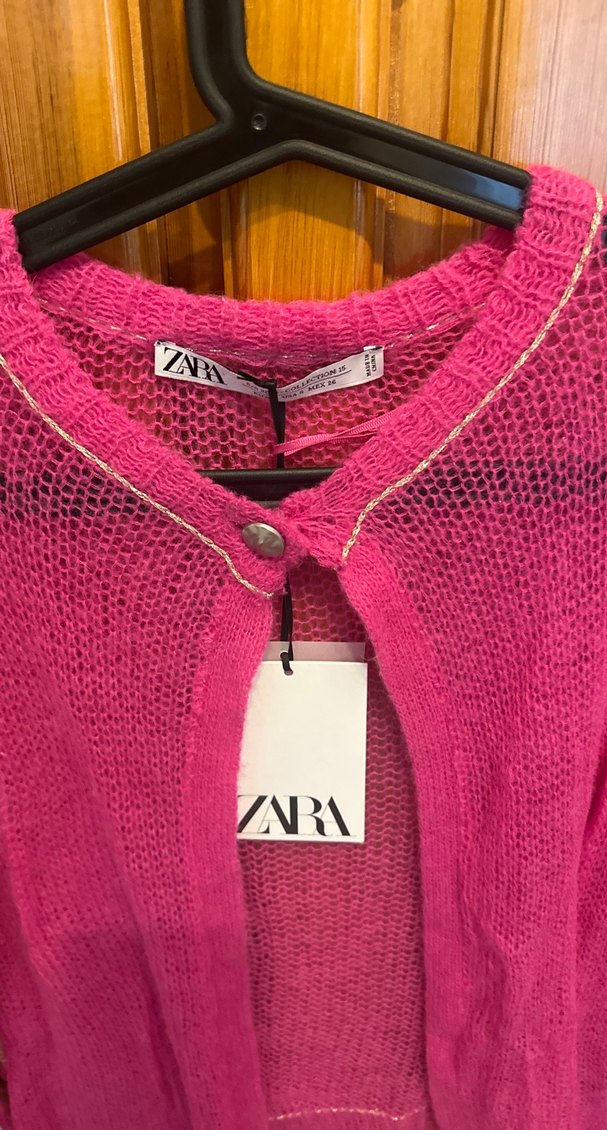 Pembe Kadın Örgü Hırka Uzun Kollu - Görsel 2