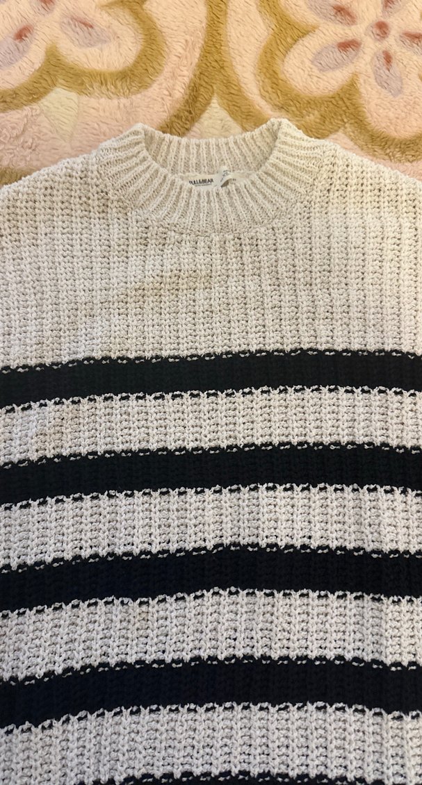 Gri Beyaz Çizgili Kadın Triko Kazak - Görsel 2