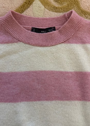 Pembe Çizgili Uzun Kollu Triko Kazak - Görsel 3