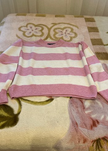 Pembe Çizgili Uzun Kollu Triko Kazak - Görsel 2