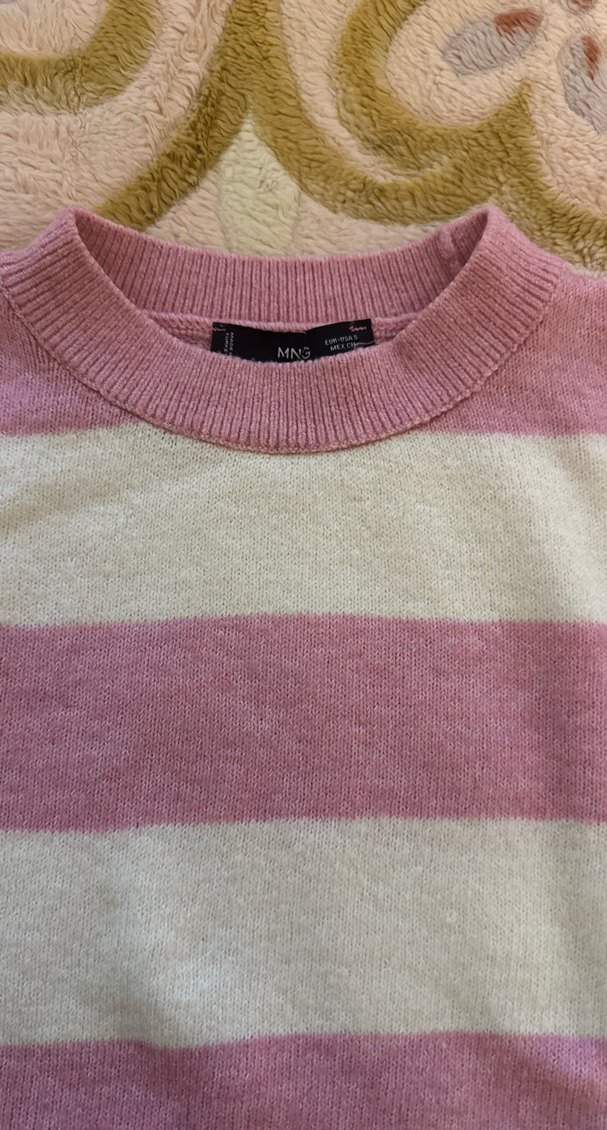 Pembe Çizgili Uzun Kollu Triko Kazak - Görsel 3