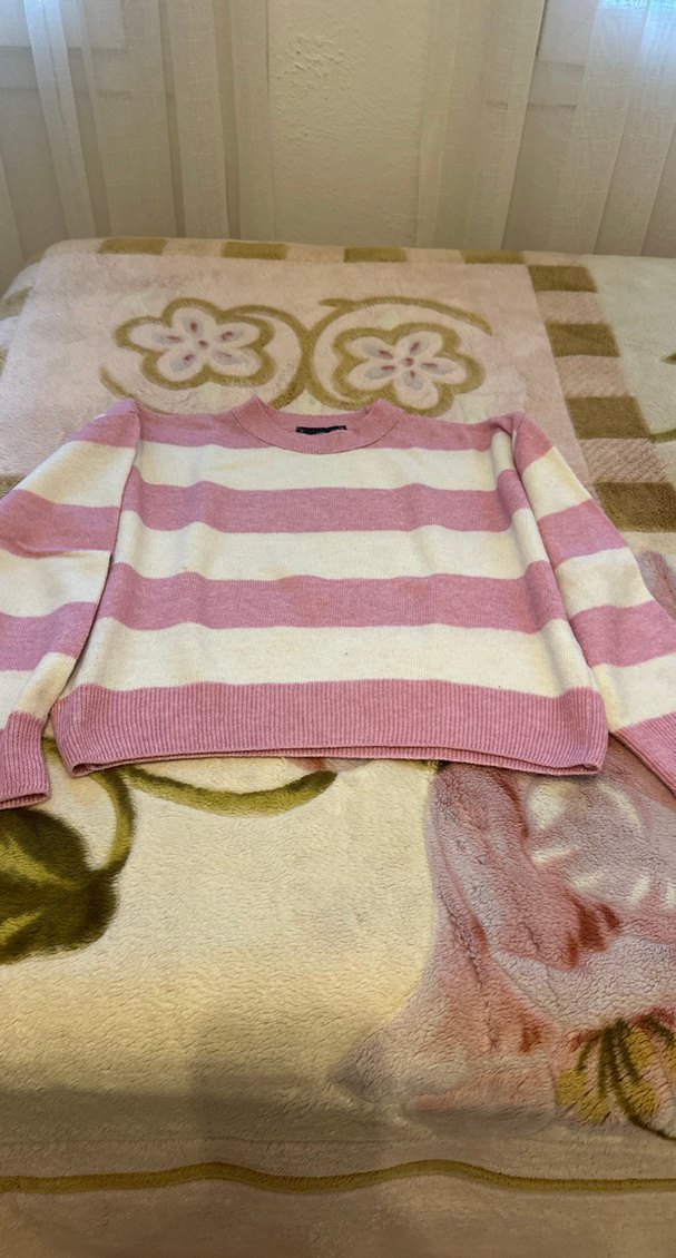 Pembe Çizgili Uzun Kollu Triko Kazak - Görsel 2