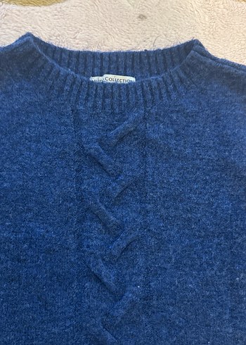 Mavi triko uzun kollu kadın kazak - Görsel 2