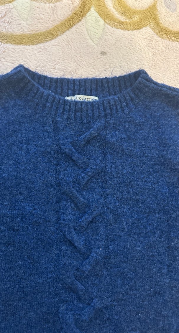 Mavi triko uzun kollu kadın kazak - Görsel 2