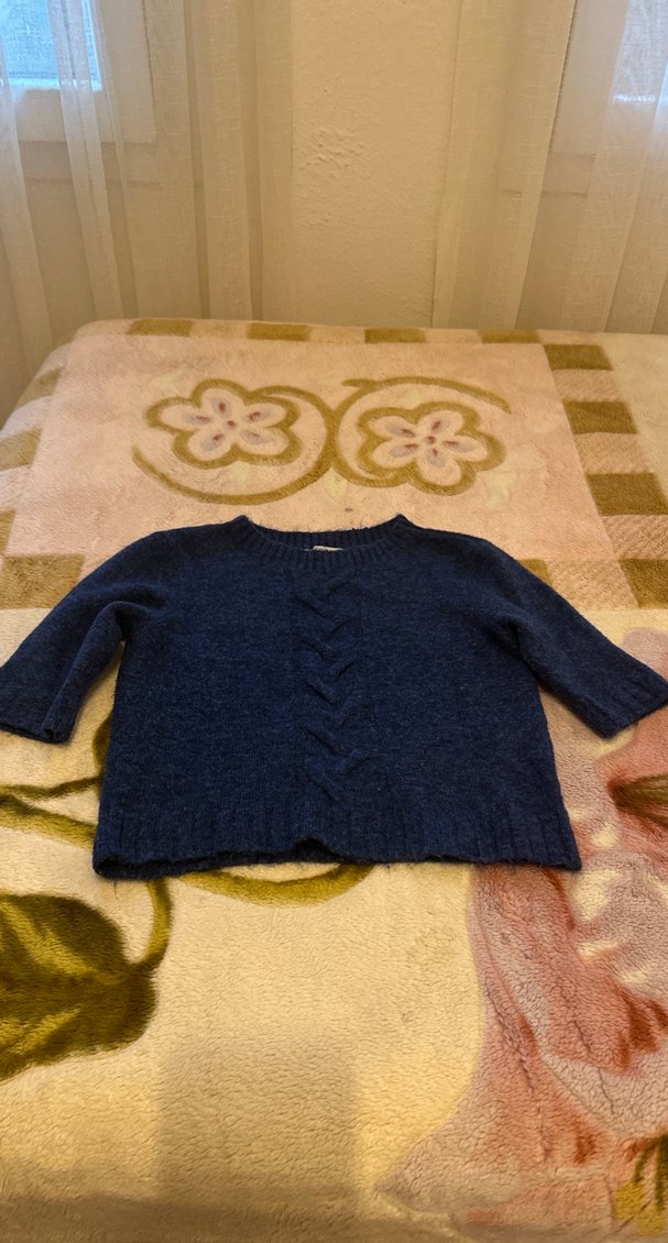 Mavi triko uzun kollu kadın kazak - Görsel 3