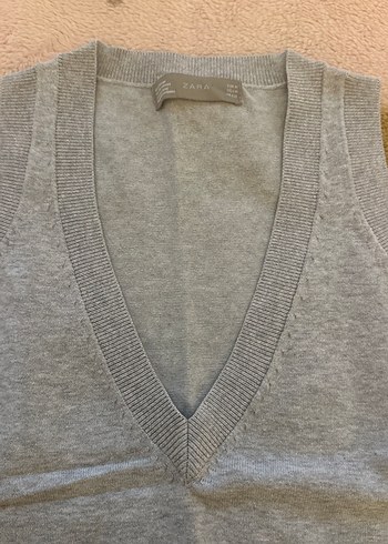 Gri V Yakalı Kadın Triko Süveter - Görsel 2