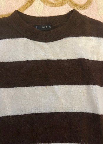 Kahverengi Çizgili Kadın Triko Kazak - Görsel 2