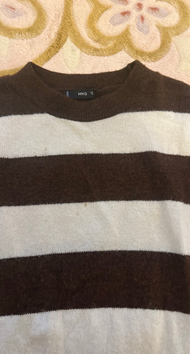 Kahverengi Çizgili Kadın Triko Kazak - Görsel 2