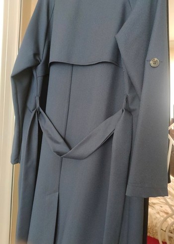 Kadın Mavi Düğmeli Uzun Trençkot - Görsel 4