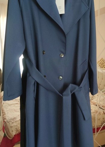 Kadın Mavi Düğmeli Uzun Trençkot - Görsel 2