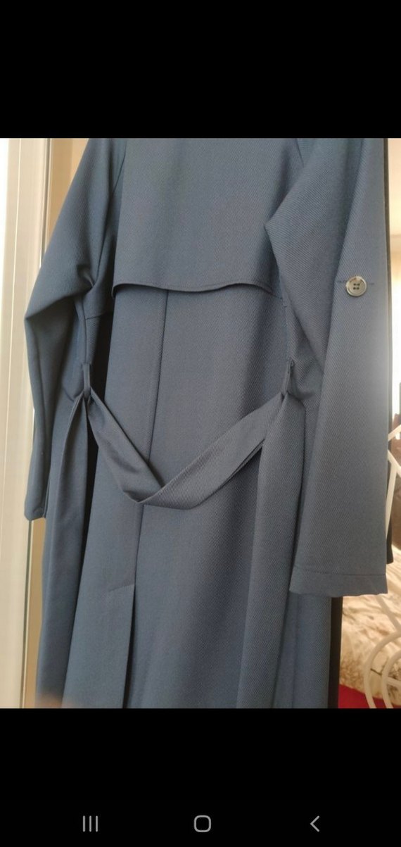 Kadın Mavi Düğmeli Uzun Trençkot - Görsel 4