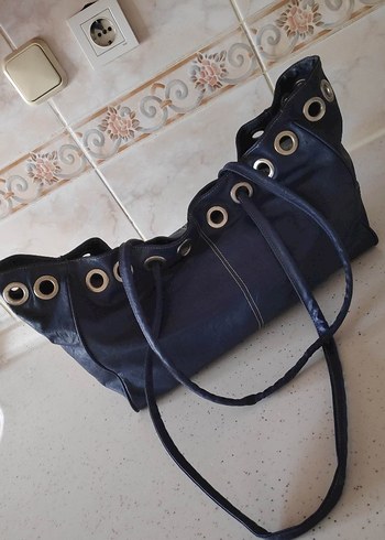 Diğer Vintage Lacivert Deri Kadın Omuz Çantası