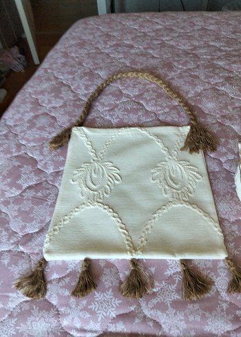 Püsküllü Bej Nakışlı Bohem Çanta seti - Görsel 7