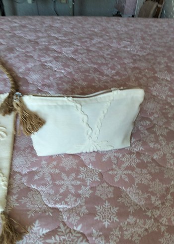 Püsküllü Bej Nakışlı Bohem Çanta seti - Görsel 6