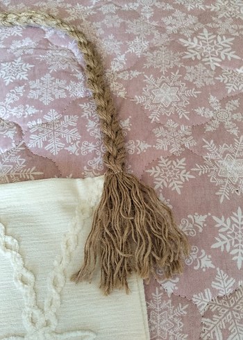 Püsküllü Bej Nakışlı Bohem Çanta seti - Görsel 4