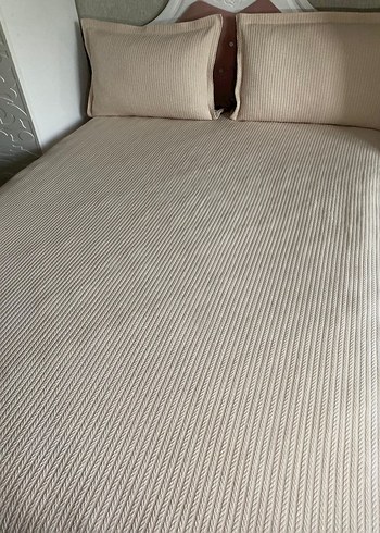 bej renk 240*260 Örgü Desenli Yatak Örtüsü - Görsel 2