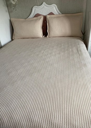 bej renk 240*260 Örgü Desenli Yatak Örtüsü - Görsel 5
