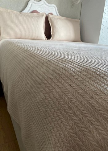 bej renk 240*260 Örgü Desenli Yatak Örtüsü - Görsel 4