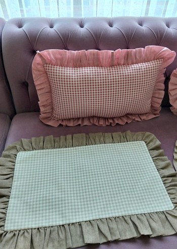 BONCUK ELYAF DOLGULU...Pembe Kareli Fırfırlı Yuvarlak Yastık - Görsel 13