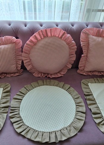 BONCUK ELYAF DOLGULU...Pembe Kareli Fırfırlı Yuvarlak Yastık - Görsel 11